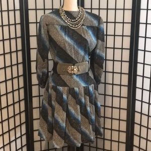 Long sleeve blue black and gray winter dress.